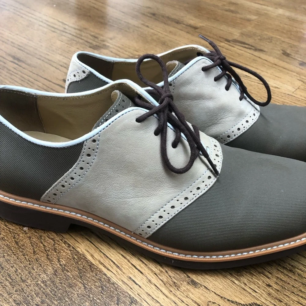 Cole Haan Two-Tone Olive and Light Gray Saddle Oxfords